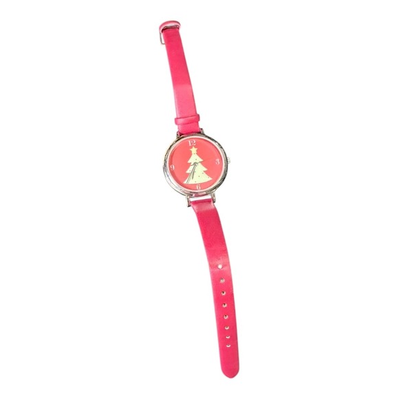 FMD Accessories - Festive FMD Christmas Tree Watch red Faux Leather Strap FMDCW002 Japan‎ Movt